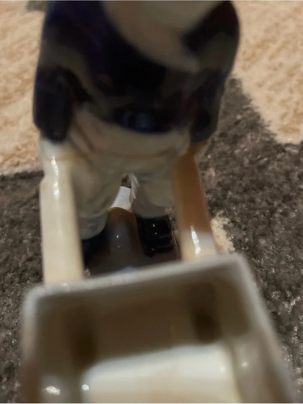 Vintage Blue and White Porcelain Fisherman Wheelbarrow Figurine
